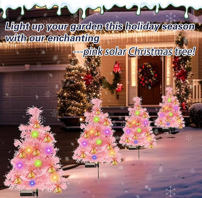 TONULAX Solar Christmas Tree Lights, Outdoor Christmas Decorations for Yard & Garden, Solar Powered Pink Color Christmas Tree Pathway Lights for Front Door & Lawn Decor (2 Pack)