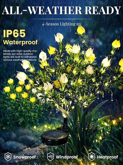 GIGALUMI Solar Garden Lights with Gardenias, LED Garden Decor Carefree Solar Flowers Outdoor Waterproof, Yard Decorations Outdoor, Allergy-Free, Everlasting Light up Flowers for Yard Patio (Set of 1)