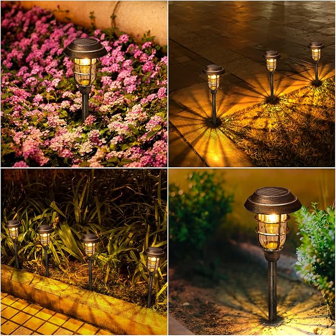 LETMY Solar Outdoor Lights, 8 Pack Bright Solar Pathway Lights Outdoor Waterproof, Up to 15 Hrs Auto On/Off Solar Garden Lights Outdoor Solar Lights for Yard Patio Walkway Driveway Pathway - Bronze