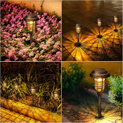 LETMY Solar Outdoor Lights, 8 Pack Bright Solar Pathway Lights Outdoor Waterproof, Up to 15 Hrs Auto On/Off Solar Garden Lights Outdoor Solar Lights for Yard Patio Walkway Driveway Pathway - Bronze
