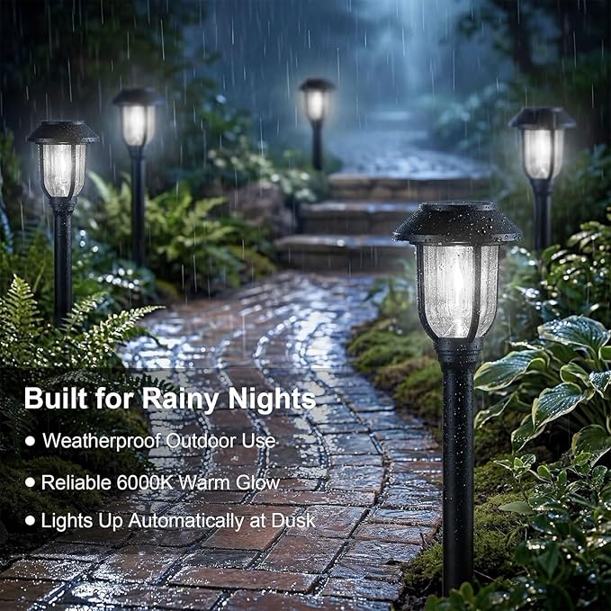 Solar Lights Outdoor 8 Pack, 6000K Cool White Solar Pathway Lights, Auto On/Off,Waterproof Solar Lights for Walkway Black Stainless Steel Landscape Lighting for Walkway Driveway Yard Garden Patio