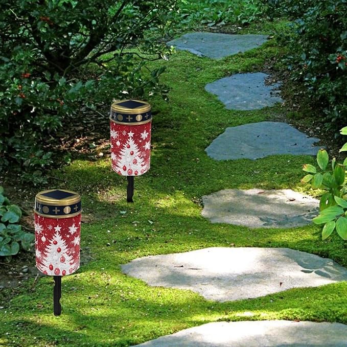 Xmas Garden Solar Light, Christmas Tree Snowflake Grave Solar Lights for Cemetery, Waterproof, Solar Powered, Easy to Install, Decorate Lawn