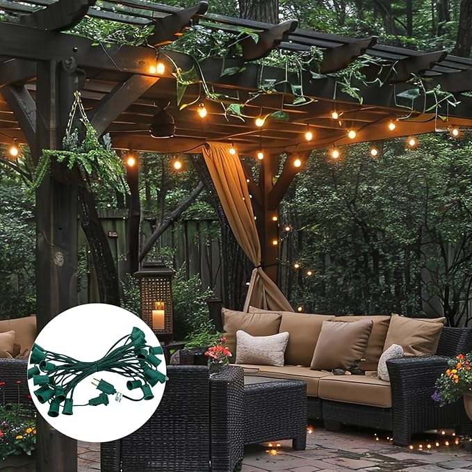 C9 Light Strand, 25Ft Outdoor String Lights Christmas Stringer with 25 E17 Light Sockets, Outdoor Stringer Set for | Lumora