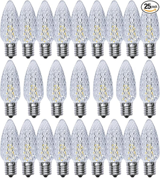 C9 Christmas Light Bulbs 25 Pack, Shatterproof Replacement LED Bulb, 2700K Warm White Fairy Lights for Indoor and Outdoor Holiday Decoration, E17 Base