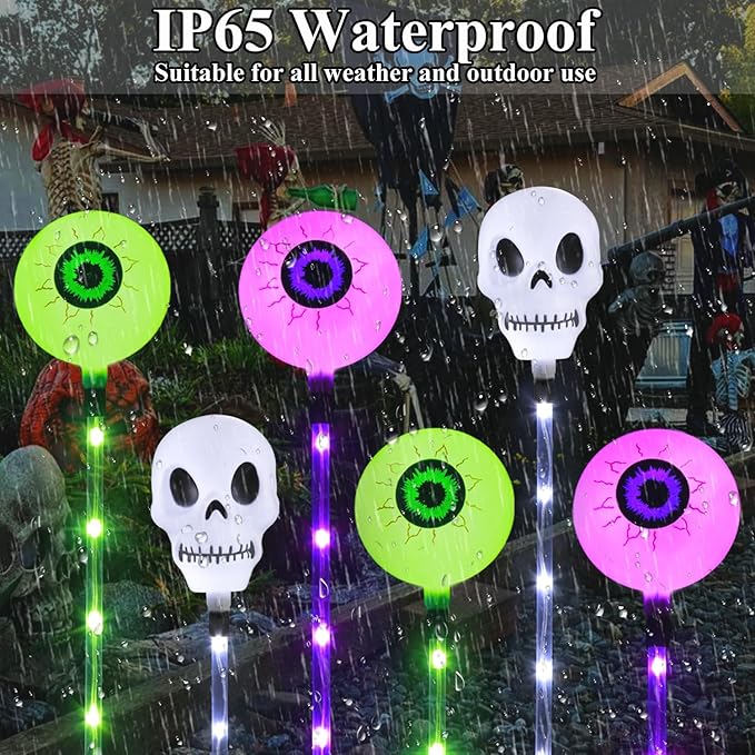 Halloween Decorations Outdoor Solar Garden Lights,6 Pack Scary Eyeball Skull Outside Decor,8 Modes Solar Halloween Lights for House Grave Patio Yard Lawn Pathway Halloween Party Ghost Decor