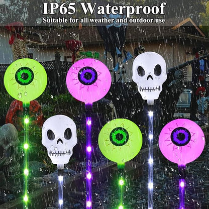Halloween Decorations Outdoor Solar Garden Lights,6 Pack Scary Eyeball Skull Outside Decor,8 Modes Solar Halloween Lights for House Grave Patio Yard Lawn Pathway Halloween Party Ghost Decor