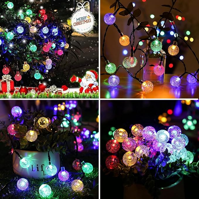 Solar String Lights, Small Crystal Ball ，Outdoor String Light 60 LED 40ft 8 Lighting Modes Waterproof Solar Powered Patio Solar Light for Garden Yard Porch Wedding Party Decor (Rainbow-Colored)