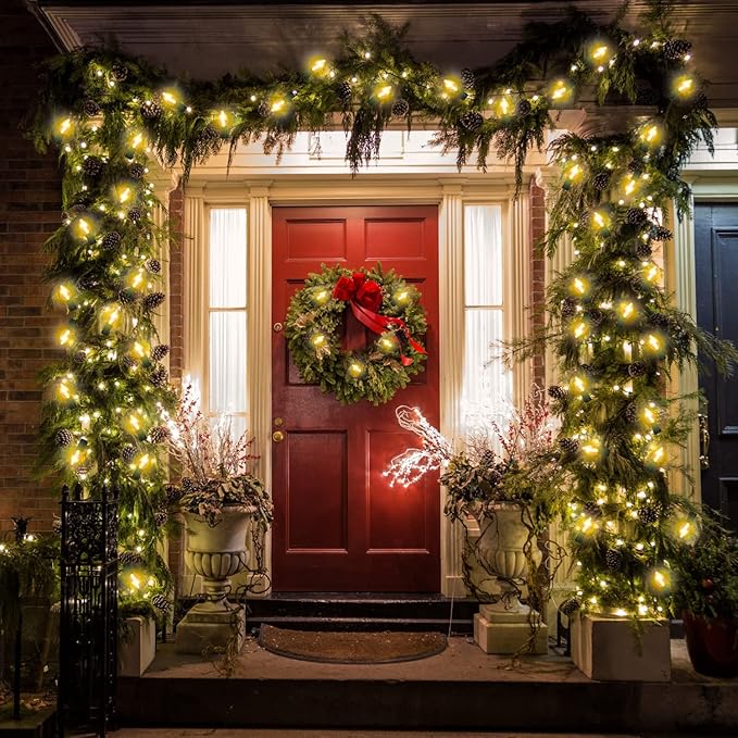 C7 Christmas Lights 25Ft Outdoor Christmas String Light, Stranger Things Lights with 27 Clear Warm White Bulbs, Vintage String Light for Garden Patio Tree Decoration, Green Wire