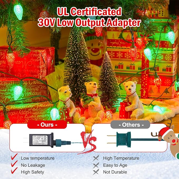 Minetom 147 FT 200 LED C9 LED Christmas Lights Outdoor - Plug in Fairy Lights with Timer & 8 Modes, Waterproof Commercial Grade Extendable for Indoor Outdoor Roofline Patio Yard Xmas, Red and Green