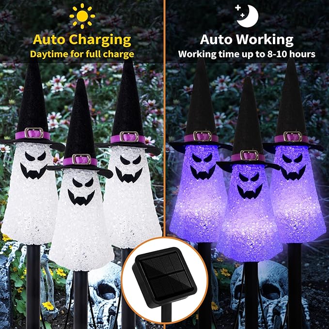 LIGHTSHINE 3PCS Ghost Solar Halloween Decorations, Solar Landscape Pathway Lights, Garden Stakes Light, Outdoor | Lumora