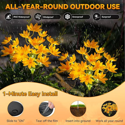 Neporal Solar Flowers Outdoor Waterproof IP65, 5-Head Snow Lotus with 20+ Flowers, Warm LED Light & 2 Lighting Modes, Decorative Solar Lights Outdoor Garden, Yard, Pathway, Flower Bed (2-Pack, Yellow)