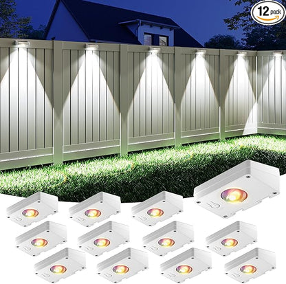 VOLISUN Solar Fence Lights, Fence Lights Solar Powered, IP65 Waterproof LED, RGB Color Changing Solar Light for Fence, Yard, Wall, Backyard (12 Pack, White)