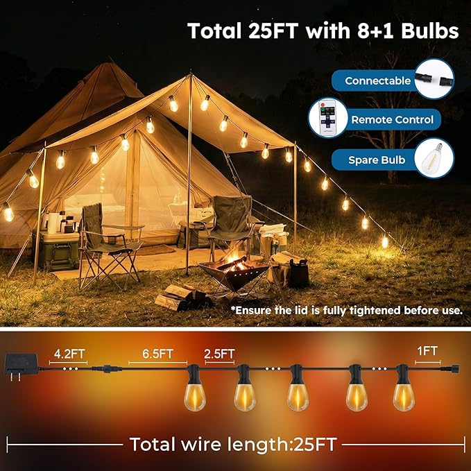 25FT Outdoor String Light with S11 Plastic Bulbs, Low-Voltage LED Patio Lights with App & Remote, Music Sync, 4 | Lumora