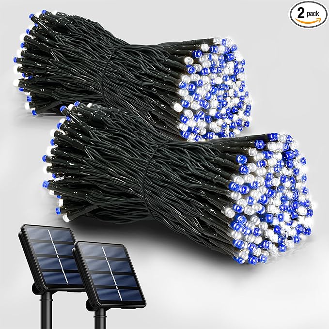 2 Pack Solar Christmas Lights Outdoor, 72FT 200 LED Solar String Lights with 8 Lighting Modes, IP65 Waterproof | Lumora