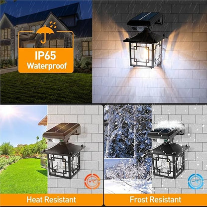 QUQUQ Solar Pathway Lights 2 Packs Solar Outdoor Wall Lights with Sensor Garden Retro Lantern Yard Patio Decor(Black1)