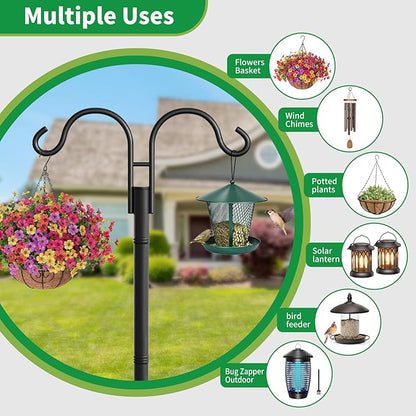 BEAU JARDIN Double Shepherds Hooks for Outdoor 76”2 Pack + 8 Pack Solar Pathway Lights