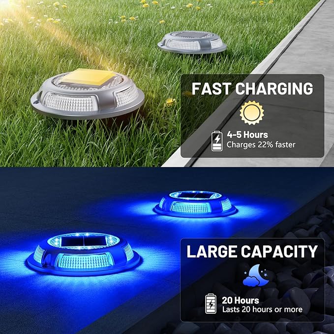 Solar Driveway Lights, 12 Pack Heavy Duty Driveway Lights Solar Powered 2 Color Mode (Cool White/Blue) IP68 | Lumora