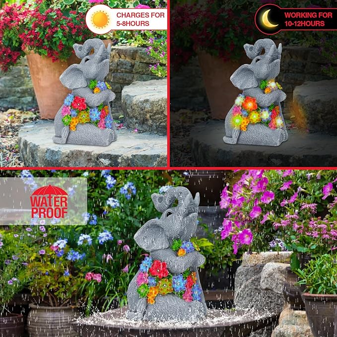 Womens Gifts Solar Statues for Garden Decor, Outdoor Elephant Sculptures for Clearance Lights for Outside Lawn Ornaments Birthday Gifts for Mom Grandma Women- Chrismtas Gifts for Mom Grandma