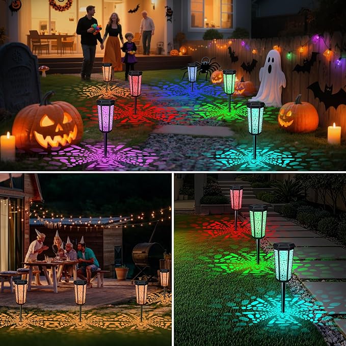 4 Pack Solar Pathway Landscape Lights - RGB Color Changing & Warm White Outdoor Waterproof Solar Yard Lights, 2 Lighting Modes for Garden, Patio, Walkway, Driveway & Sideway