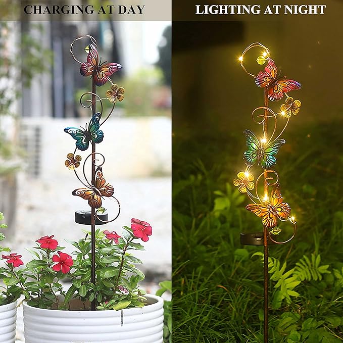 Solar Garden Lights, 2 Pack Butterfly Stake Lights Outdoor, Waterproof Solar Butterfly Decorative Landscape Lights for Pathway Backyard Patio Lawn Christmas Party Decor