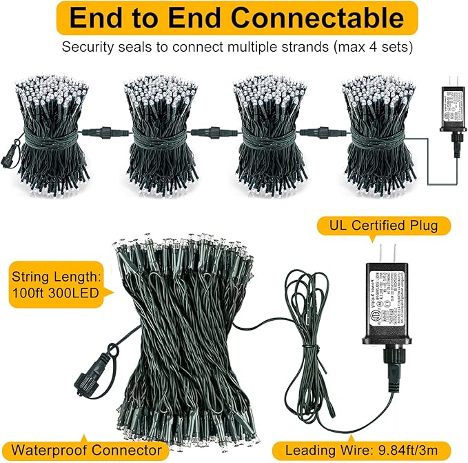 100FT 300 LED Christmas Lights Outdoor for St Patrick's Day, Green String Lights Indoorwith 8 Modes, Waterproof | Lumora