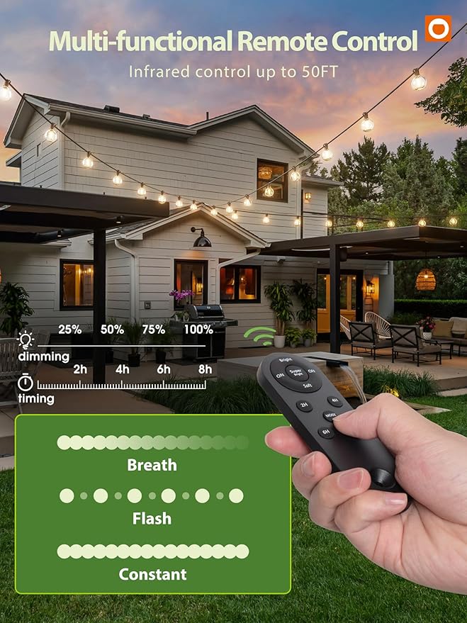 addlon 56FT(50+6) Solar String Lights for Outside G50 Waterproof with USB Port Patio Outdoor Solar Powered with 27 LED Bulbs 3 Light Modes for Backyard Porch Garden Market Bistro Camping
