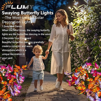 Flumy Solar Butterfly Flower Lights - LED Garden Stake, Waterproof Solar Light for Outdoor Butterflies Decorations, Perfect for Gardens, Birthday Parties, and Gifts for Women