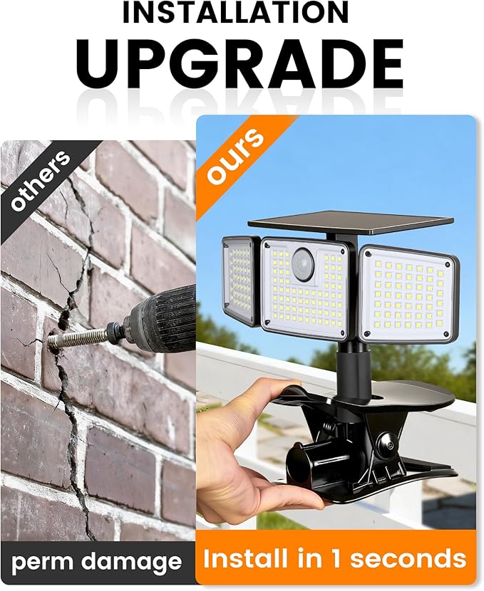 1500LM Clip On Solar Lights Outdoor, Motion Sensor Outdoor Lights with 270° Wide Angle & Remote Contral, 3 Heads | Lumora