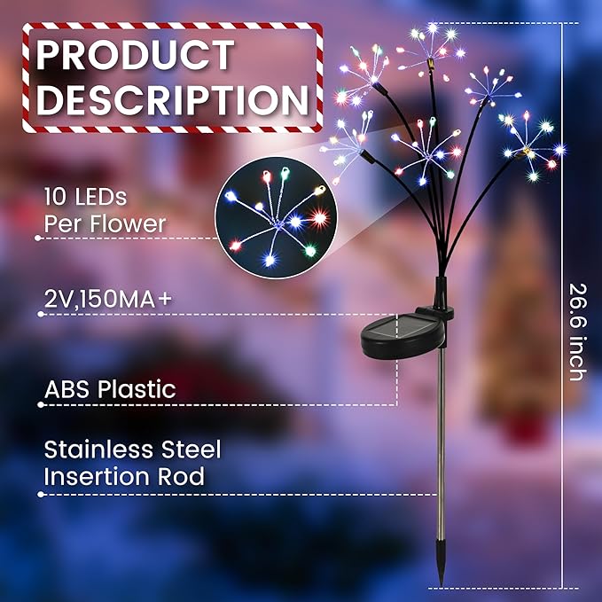 Solar Garden Lights Outdoor, Solar Garden Decor, Solar Fairy Lights, Gardening Supplies, Solar Powered Lights Waterproof for Yard Patio, Fairy Decor Firwork(4 Pack Multi-Colored)