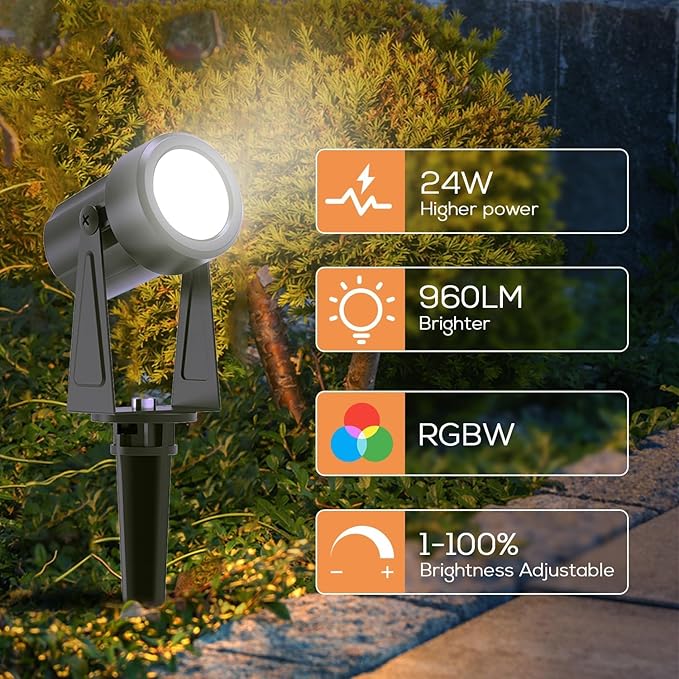 SUNTHIN Outdoor Landscape Lighting with Remote, RGBW Color Changing Spot Uplights, 16 Pack | Lumora