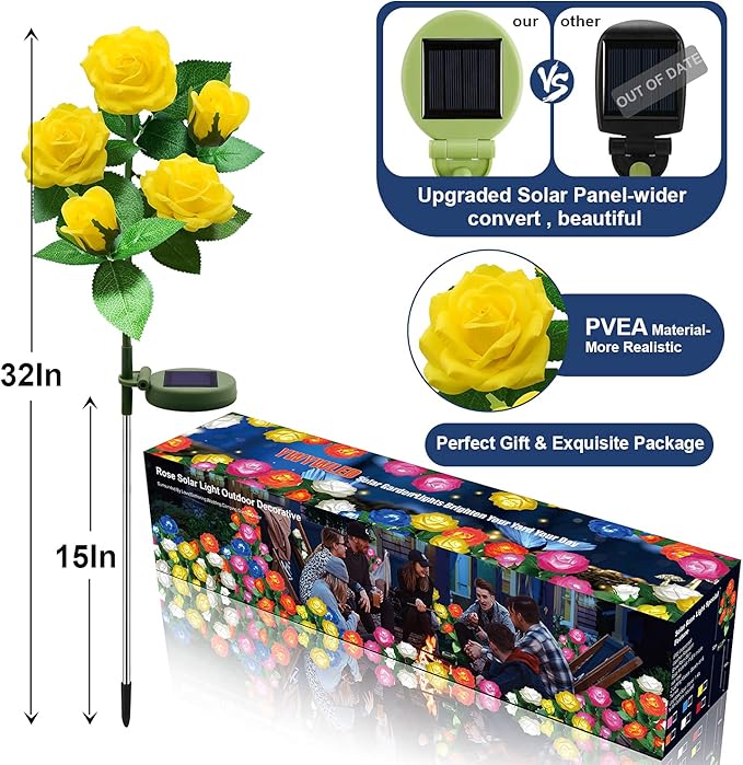 Solar Flower Lights Outdoor - Upgraded New Material Two Modes Realistic LED Solar Powered Waterproof Lights with 5 | Lumora