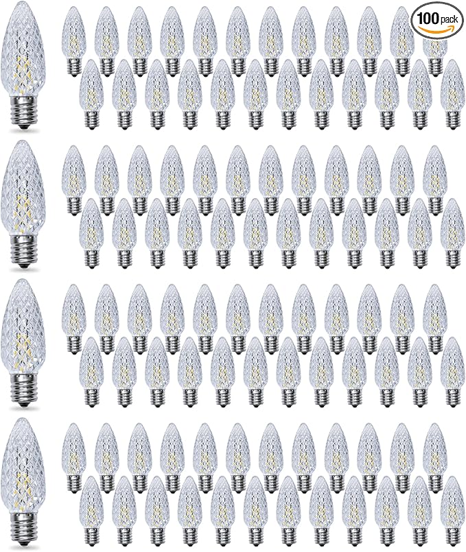 C9 Christmas Light Bulbs 100 Pack, Shatterproof Replacement LED Bulb, 2700K Warm White Fairy Lights for Indoor and | Lumora