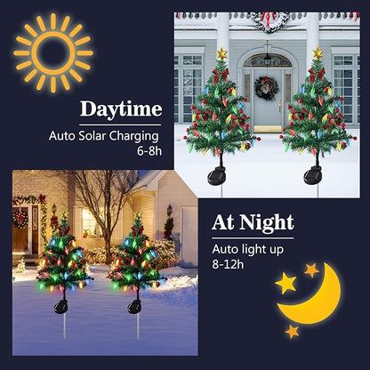 Dremisland 2Pack Solar Christmas Tree with 40LED Lights Outdoor Solar Christmas Decorations Waterproof Solar Powered Prelit Christmas Tree for Holiday Pathway Garden Yard (Solar Christmas Tree-2PCS)
