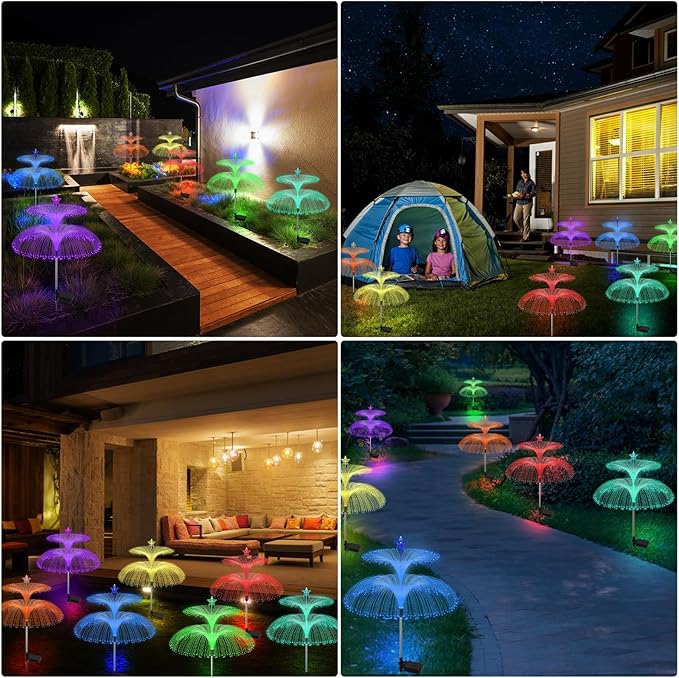 Solar Garden Lights 3 Pack 7 Color Changing Solar Outdoor Light Waterproof Double Jellyfish Star Solar Flowers Lamp Yard Decor Yard Experience! Solar Outdoor Lights Your Patio, Pathways Holiday Decor