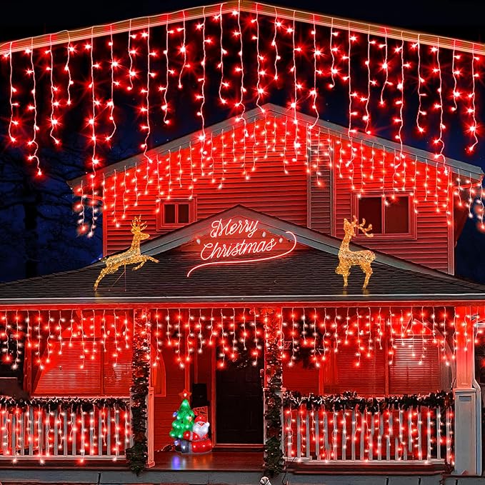 66ft Icicle Lights for Outside, Red Christmas Lights Outdoor Waterproof for House, 640 LED Twinkle Tree Lights with | Lumora
