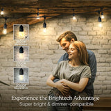 Brightech Bundle: Waterproof LED Outdoor String Lights Hanging, Dimmable 2W Vintage Edison Bulbs - 48 Ft + String | Lumora