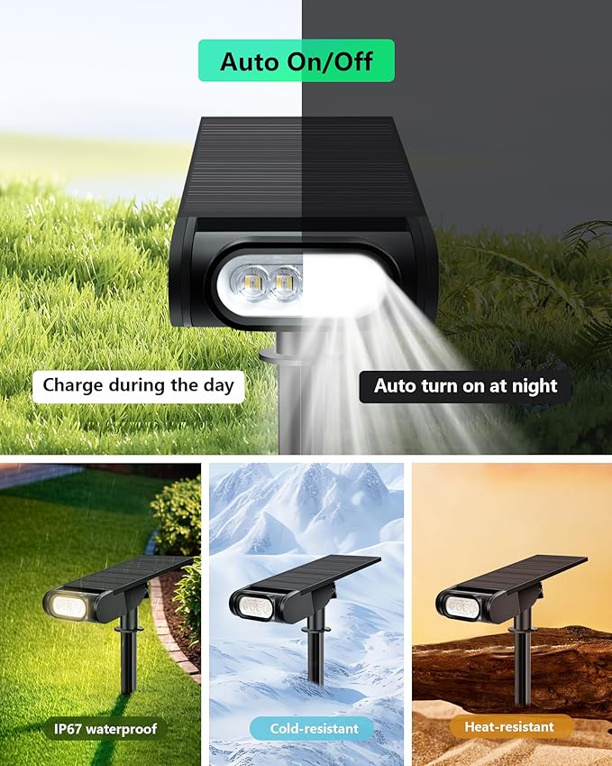 Solar Lights Outdoor Waterproof IP67 Remote Control & USB to Type-C Port Landscape Lighting with 12 RGB Modes Uplighting for Flag Tree Solar Spot Lights for Garden Yard Patio Pathway-4 Pack