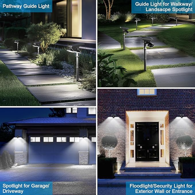 Sunvivo Motion Solar Lights Outdoor,Ground Spotlight or Wall Security Light,Motion Sensor Stay On Mode,Dusk to Dawn Floodlight,Cordless,360° Landscape Spotlight for Sidewalk Garage Driveway,2-Pack