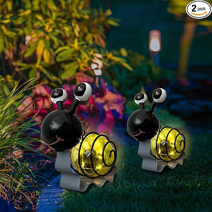 EVOLUX Solar Outdoor Snail Lights for Garden - Outdoor Statues Figurine Lights for Lawn, Patio, Balcony, Yard Ornament Cut Housewarming Gifts(2 pcs)