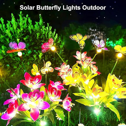Solar Garden Lights, 4 Pack Solar Flower Lights Outdoor Waterproof, Swaying Butterfly with Flowers, Garden Decoration for Flower Bed Yard Patio, Gift for Mom Christmas
