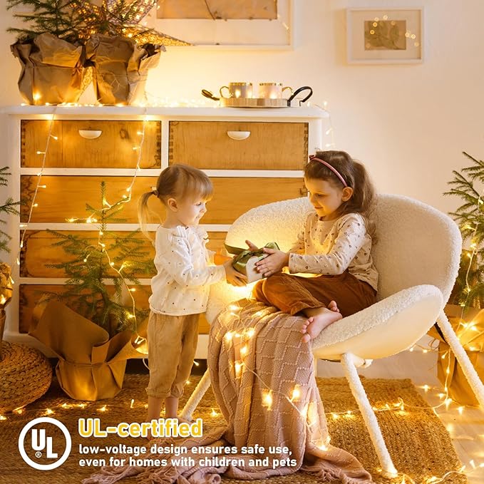 JMEXSUSS 150 LED Christmas Lights Indoor Plug in, Connectable Warm White Christmas Lights for Bedroom, 59ft 8 Modes | Lumora