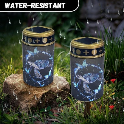 Turtle Butterfly Solar Garden Lights Outdoor, Cross Solar Lights Outdoor Waterproof Solar Powered Lights for Outside Patio Yard Pathway