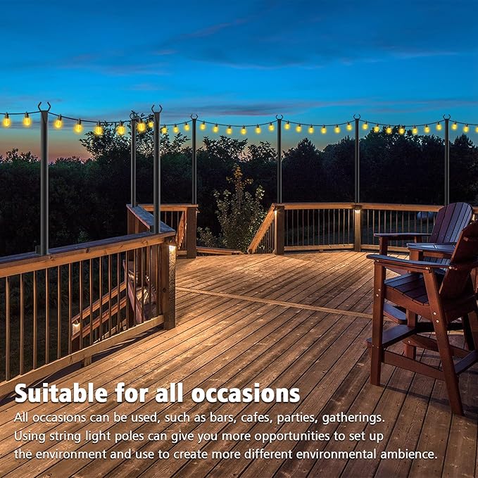 2 Pack 5Ft String Light Poles,Outside String Lights,Outdoor Light Poles,Metal Poles Stand for Patio,Backyard,Deck