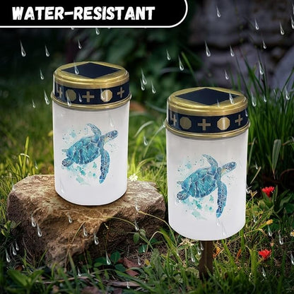 Turtle Print Solar Garden Stake Lights, Yard Solar Lights Cemetery Decorations for Grave Outdoor Sympathy Memorial Gift for Grandma, for Garden Lawn Patio Pathway Decor