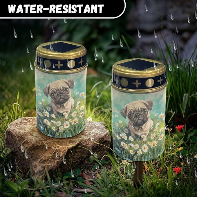 Bulldog Flower Solar Garden Stake Lights, Yard Solar Lights Cemetery Decorations for Grave Outdoor Sympathy Memorial Gift for Grandma, for Garden Lawn Patio Pathway Decor