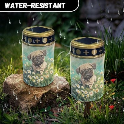 Bulldog Flower Solar Garden Stake Lights, Yard Solar Lights Cemetery Decorations for Grave Outdoor Sympathy Memorial Gift for Grandma, for Garden Lawn Patio Pathway Decor