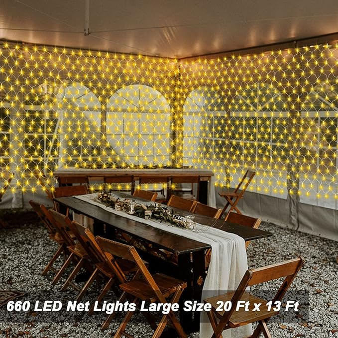 ZAIYW 660 LED Net Lights Outdoor Mesh Lights, 20Ft x 13Ft Large Christmas Net Lights Plug in with Remote Control Timer for Bushes Xmas Shrubs Wall Wedding Tree Decor (Warm White)
