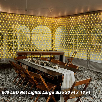 ZAIYW 660 LED Net Lights Outdoor Mesh Lights, 20Ft x 13Ft Large Christmas Net Lights Plug in with Remote Control Timer for Bushes Xmas Shrubs Wall Wedding Tree Decor (Warm White)