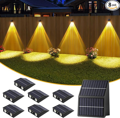 High Brightness Solar Fence Lights Outdoor, Larger Size Solar Lights with Dual Solar Panels, Waterproof Fence Lights Solar Powered for Stair, Step, Yard, Patio, Wall (8 Pack)