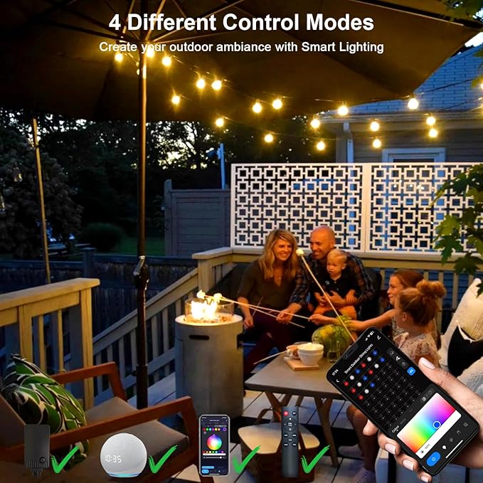 96FT Outdoor String Lights, DIY Infinite Colors, Music Sync Dimmable, WiFi Alexa/Google Assistant Compatible | Lumora